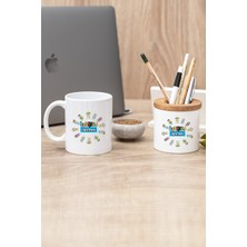 Feyza Design Beyaz Seramik Kupa ve Kalemlik Seti - Modern Tasarım