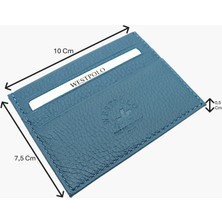 Westpolo Hakiki Deri Slim Ince Unisex Kartlık - Kot Mavi