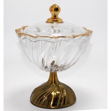 Akinco Metal Ayaklı Kristal Cam Şekerlik Gold Detaylı Sunumluk