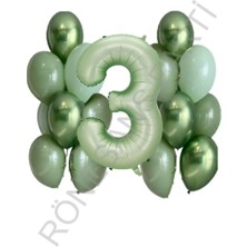 Feyza Design Su Yeşili Rakam ve Balon Seti Yaş 3 - Hobi ve Parti Malzemeleri