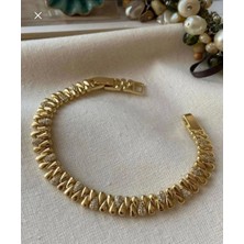Zirkon Taşlı Su Damlası Gold Vip Bileklik