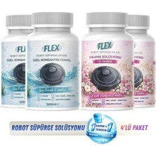 Flex Robot Süpürge Yüzey Temizleme Solüsyonu 500 ml X4 Adet | Moplu Robotlar ile Uyumlu | Düşük Köpük | Iz Yapmaz - Okyanus ve Kar Çiçeği Parfümlü -