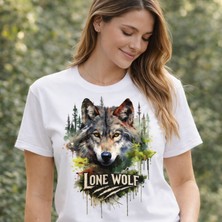 Asilcom Lone Wolf Kurt Tasarımlı Tişört – Doğa Temalı Kurt Baskılı Unisex Pamuk T-Shirt