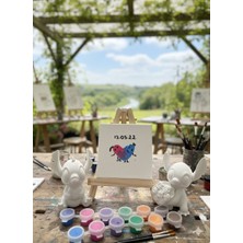 Regislunart 10X10CM Tuval+Şövale Büyük Boy Buketli Figür&kalpli Figür Sevgililer Gününe Özel Hediye Set