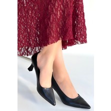 Mırta Siyah Cilt Topuklu Ayakkabı - Lisinya