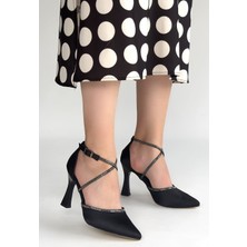 Kanji Siyah Saten Topuklu Ayakkabı - Lisinya