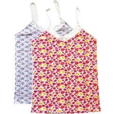 2 Adet Kadın Askılı Desenli Atlet Dantelli Empirme Pamuklu Penye D7-8