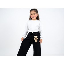 Cubbux Kız Çocuk Boru Paça Pantolon Beli Lastikli Geniş Paça Rahat Kesim Ayıcık Anahtarlık Detaylı