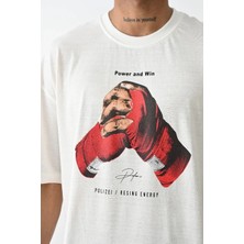 Erkek Box Eldiven Baskılı T-Shirt Kısa Kol Bisiklet Yaka Tişört - Beyaz