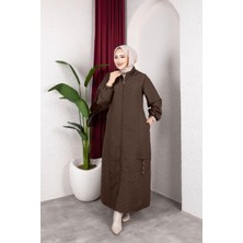 Aysira Kadın Büyük Beden Tam Boy Mevsimlik Fermuarlı Örme Kapitone Mont