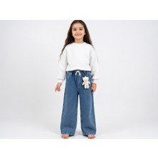 Cubbux Kız Çocuk Boru Paça Pantolon Beli Lastikli Geniş Paça Rahat Kesim Ayıcık Anahtarlık Detaylı