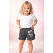 Almira Anne Bebek Renkli Kız Çocuk Yaz Şortları Pamuklu 2-10 Yaş Love Desenli