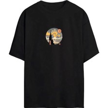 Kadın Baskılı Oversize  Kısa Kol T-Shirt - Siyah