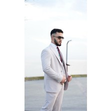 Dupont Classics Taş Rengi Slim Fit Yelekli Erkek Takım Elbise