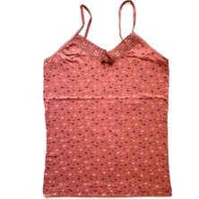 Kadın Askılı Desenli Atlet Dantelli Empirme Pamuklu Penye D4