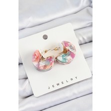 Pirinç Mermer Desenli Vintage Yarım Halka Model Gold Renk Kadın Küpe - Lisinya