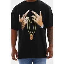 Erkek Baskılı T-Shirt Kısa Kol Bisiklet Yaka Rahat Kalıp Günlük Tişört - Siyah