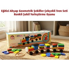 Direkstoktan Eğitici Ahşap Geometrik Şekiller Çekçekli Tren Seti - Geometric Form Three Small Trains Wooden Toys