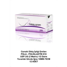 Atel-San Cerrahi Dikiş Ipliği Emilen Pgla - Poliglaktin 910 Usp:3/0 (2 Metric) 1/2 Daire Yuvarlak Gövde Iğne 18MM-75CM 12 Adet