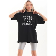 Erkek Baskılı Oversize  kısa Kol T-Shirt - Siyah
