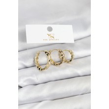 Pirinç Gold Renk Zirkon Taşlı Petek Halka Model Ysx Trio Küpe Seti - Lisinya