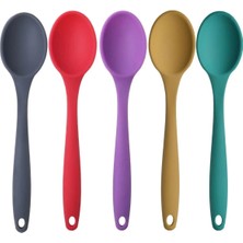 Kittiwake Home Life Renkli Silikon Mutfak Kaşığı Seti 5’li – Isıya Dayanıklı Yanmaz Yapışmaz Servis Kaşığı (Antrasit Kırmızı Mor Sarı Yeşil)