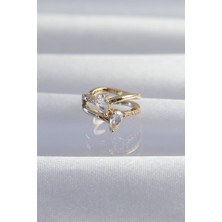 Pirinç Gold Renk Zirkon Taşlı Damla Earcuff Küpe - Lisinya