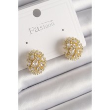 Pirinç Gold Renk Zirkon Taşlı Kadın Küpe - Lisinya