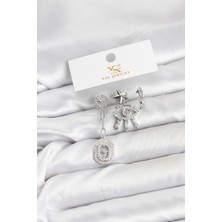 Pirinç Gümüş Renk Göz ve Kutup Yıldızı Model Ysx Trio Küpe Seti - Lisinya
