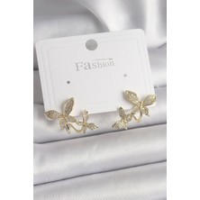 Pirinç Gold Renk Zirkon Taşlı Kelebek Model Kadın Küpe - Lisinya