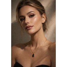 Solare Accessories Doğal Oniks Taşlı Kolye – Minimal Siyah Doğal Taş Kadın Kolye