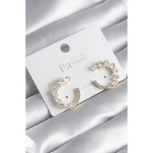 Pirinç Gold Renk Zirkon Taşlı Kadın Küpe - Lisinya