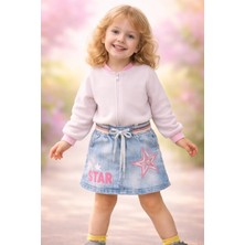 Almira Anne Bebek Kız Çocuk Yıldız Desenli Kot Etek ve Lastikli Bel Detaylı Yazlık Kot Etek