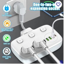 Epilons Akım Korumalı 2’li Ayrı Anahtarlı Priz, 2x Priz, 3x Usb, 1x Type-C, 2 mt Kablo, Hızlı Şarj