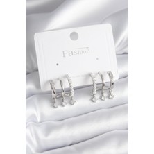 Pirinç Gümüş Renk Zirkon Taş Detay Incili Kadın Küpe - Lisinya