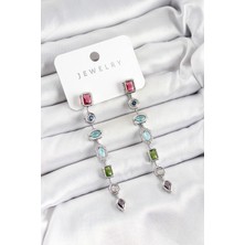 Pirinç Renkli Zirkon Taşlı Sallantılı Model Gümüş Renk Kadın Küpe - Lisinya