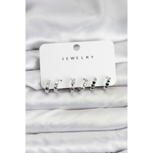 Gümüş Renk Pirinç Minimal Kalp Detaylı Kadın Küpe Seti - Lisinya