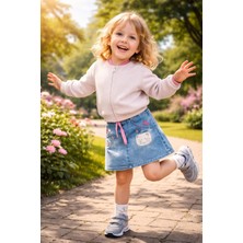 Almira Anne Bebek Kız Çocuk Kot Etek Nakışlı Lastikli Beli Şık Tasarım 2-6 Yaş