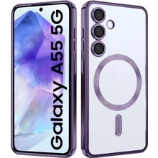 Teknomoda Samsung Galaxy A55 Kılıf Kamera Lens Korumalı Renkli Magsafe Şeffaf Silikon Derin Mor