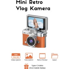 Roseandroses Mini Kamera Dönen Ekran Flaşlı Selfie Video Vlog Kamerası Anahtarlık 1080P+48MP