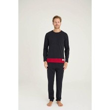 Kly Erkek Premium %100 Pamuk  4 Mevsim Kumaş Bisiklet Yaka Uzun Kollu Pijama Takım