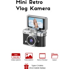 Roseandroses Mini Kamera Dönen Ekran Flaşlı Selfie Video Vlog Kamerası Anahtarlık 1080P+48MP