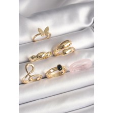 Pirinç Gold Renk Kelebek Figür Sarmal Model 6'lı Kadın Yüzük Seti - Lisinya