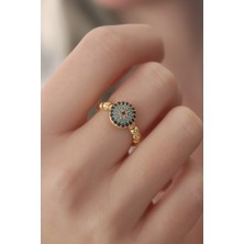 Gold Renk Nazar Boncuk Figür Zirkon Taş Detay Kadın Yüzük - Lisinya