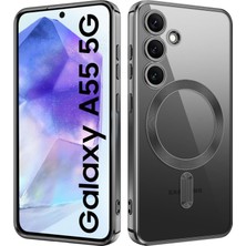 Teknomoda Samsung Galaxy A55 Kılıf Kamera Lens Korumalı Renkli Magsafe Şeffaf Silikon Siyah