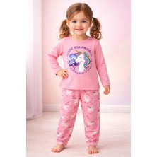 Almira Anne Bebek Kız Çocuk Pijama Takımı Desenli Pembe Unicorn Uyku Seti