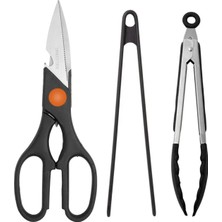 Kittiwake Home Life 3’lü Mutfak Seti – Çok Amaçlı Mutfak Makası, Silikon Kızartma Maşası ve Silikon Uçlu Çelik Maşa