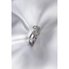 Pirinç Gümüş Renk Zirkon Taş Detay Kalp Model Kadın Yüzük - Lisinya