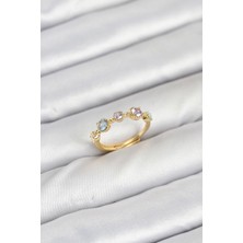 Pirinç Gold Renk Renkli Zirkon Taşlı Kadın Yüzük - Lisinya