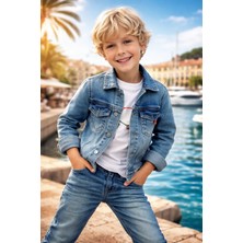 Almira Anne Bebek Erkek Çocuk Kot Ceket 6-7 Yaş, Kışlık ve Dayanıklı, Düğmeli Yaka